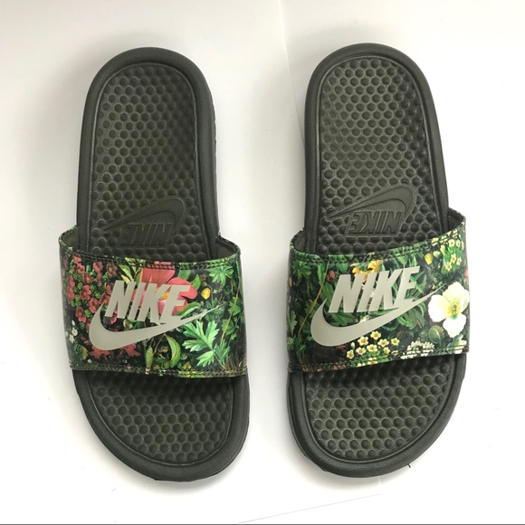 nike slides with flowers